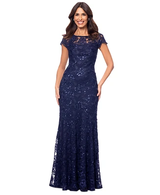 Xscape Women's Sequined Lace Cap-Sleeve Gown