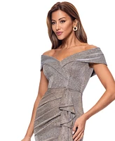 Xscape Women's Off-The-Shoulder Ruffled Glitter Gown