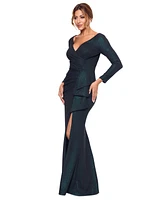 Xscape Women's Metallic V-Neck Ruched Side-Drape Gown