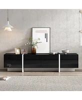 Slickblue White & Black Contemporary Rectangle Design Tv Stand – Modern Tv Console Table for TVs Up to 80”