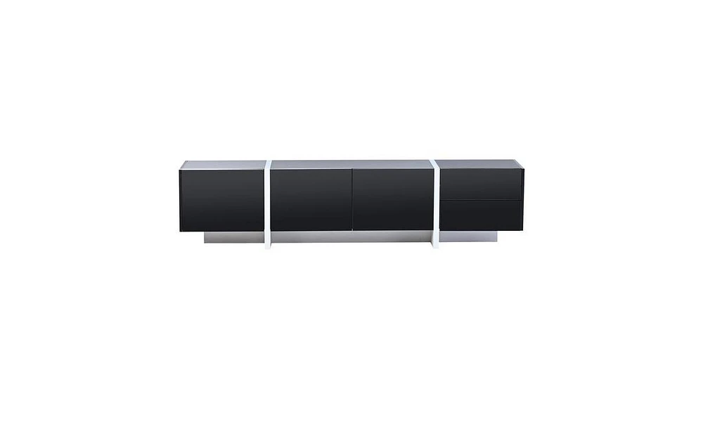 Slickblue White & Black Contemporary Rectangle Design Tv Stand – Modern Tv Console Table for TVs Up to 80”