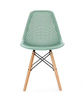 Sugift 4 Pieces Modern Plastic Hollow Chair Set with Wood Leg