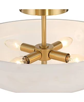 Regency Hill Brock 16" Modern Semi Flush-Mount Ceiling Light Fixture Kitchen Foyer Hallway Round Warm Gold Finish Faux Alabaster Glass Bedroom Bathroo