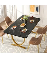 Tribesigns Rectangular Dining Table for 4, 63 Inches Modern Kitchen Table with Faux Marble Table Top and Metal Legs for Dining Room, Kitchen, Black &