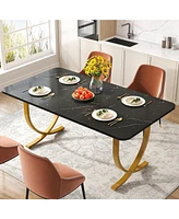 Tribesigns Rectangular Dining Table for 4, 63 Inches Modern Kitchen Table with Faux Marble Table Top and Metal Legs for Dining Room, Kitchen, Black &