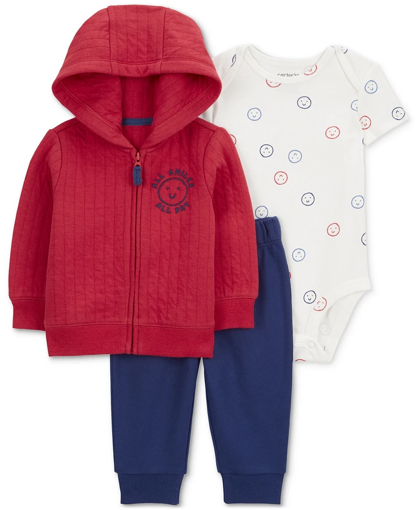 Carter's Baby Boys All Smiles Hoodie, Printed Bodysuit & Pants, 3-Pc. Set