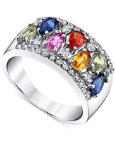 Multi-Sapphire (2-1/10 ct. t.w.) & Diamond (3/8 ct. t.w.) Wide Ring in 14k White Gold