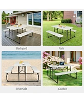 Sugift Indoor and Outdoor Folding Picnic Table Bench Set with Wood-like Texture