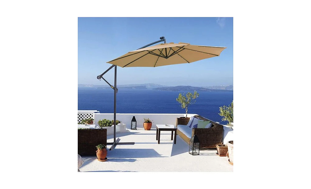 Slickblue 10 Ft Solar Led Patio Umbrella – Offset Hanging Cantilever Umbrella with Easy Open Adjustment & 32 Led Lights