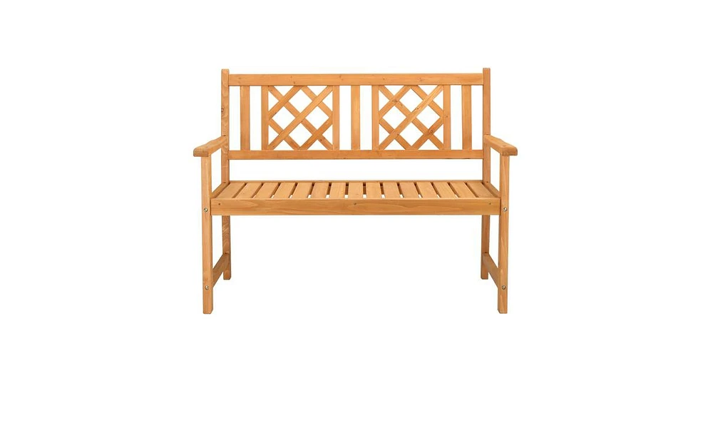 Slickblue Outdoor Garden Fir Wood Bench with Grid Back in Burlywood – Stylish and Durable Seating Solution for Patios, Gardens, and Outdoor Spa