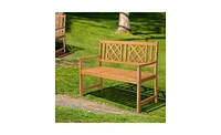 Slickblue Outdoor Garden Fir Wood Bench with Grid Back in Burlywood – Stylish and Durable Seating Solution for Patios, Gardens, and Outdoor Spa