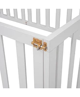 Twin Size Wood Floor Bed Frame with Fence and Door for Kids