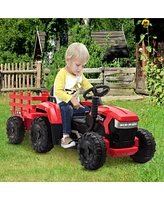 Tobbi 12V Kids Electric Battery-Powered Ride On Toy Tractor with Trailer, Red