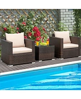 Sugift 3 Pieces Patio Conversation Rattan Furniture Set with Cushion