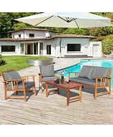 Sugift 4 Pieces Wooden Patio Sofa Chair Set with Cushion