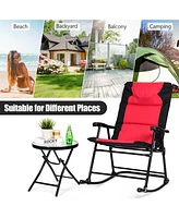 Sugift 3 Pieces Outdoor Folding Rocking Chair Table Set with Cushion