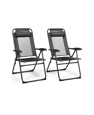 Sugift 2 Pieces Patio Adjustable Folding Recliner Chairs with 7 Level Adjustable Backrest