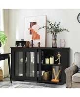 Sugift Sideboard Buffet Cupboard Storage Cabinet with Sliding Door