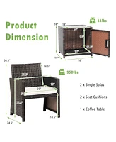 Sugift 3 Pieces Patio Wicker Furniture Set with Storage Table and Protective Cover