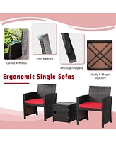 Sugift 3 Pieces Patio Wicker Furniture Set with Storage Table and Protective Cover