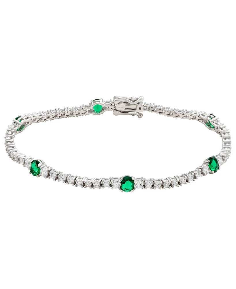 Suzy Levian Sterling Silver Green and White Cubic Zirconia Tennis Bracelet