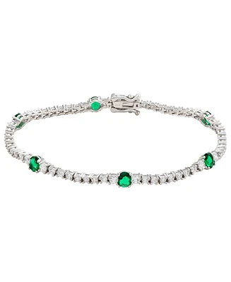 Suzy Levian Sterling Silver Green and White Cubic Zirconia Tennis Bracelet