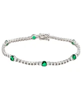 Suzy Levian Sterling Silver Green and White Cubic Zirconia Tennis Bracelet