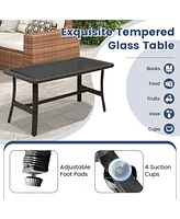 Sugift 4 Pieces Rattan Conversation Set with Tempered Glass Coffee Table