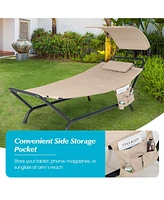 Inolait Sugift Patio Hanging Chaise Lounge Chair with Canopy Cushion Pillow and Storage Bag