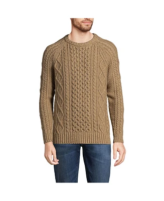 Lands' End Men's Cotton Blend Aran Cable Crew Neck Sweater