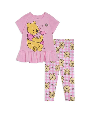 10/11/2024 Toddler Girls Disney Winnie the Pooh Peplum T-Shirt and Leggings Outfit Set
