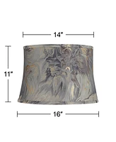 Springcrest 14" Top x 16" Bottom x 11" High x 11" Slant Print Lamp Shade Replacement Medium Saba Cafe Blue Drum Round Tapered Modern Fabric Pattern Co