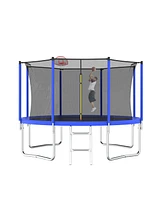Slickblue 12FT Trampoline Green for Kids & Adults with Basketball Hoop and Ball ,Recreational Trampolines with Safety Enclosure for Back Yard Outdoor