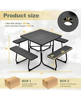 Sugift Outdoor Picnic Table with 4 Benches and Umbrella Hole