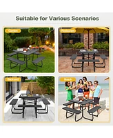 Sugift Outdoor Picnic Table with 4 Benches and Umbrella Hole