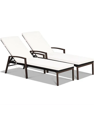 Inolait Sugift 2 Pieces Patio Rattan Reclining Chaise Lounge Chair with Cushion and Armrest