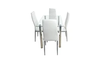 Slickblue 4-Piece Backrest Cushion Dining Chair Set, Pu Leather with Horizontal Sewing, White Cushion & Grey Legs