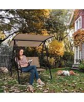 Sugift 2-Seat Outdoor Canopy Swing with Comfortable Fabric Seat and Heavy-duty Metal Frame