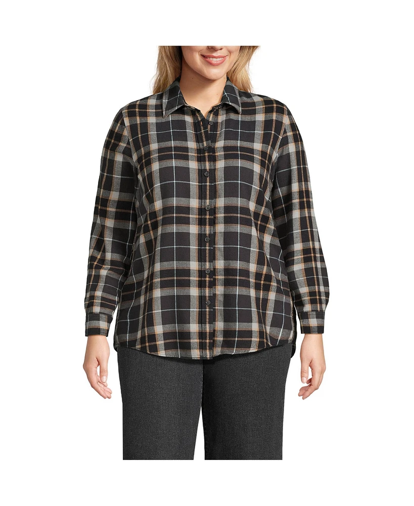 Lands' End Plus Flannel Boyfriend Fit Long Sleeve Shirt