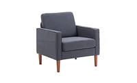 Slickblue Dark Grey Linen Single Seat Sofa with Solid Wood Legs, Modular Design for Two- and Three-Seat Combinations