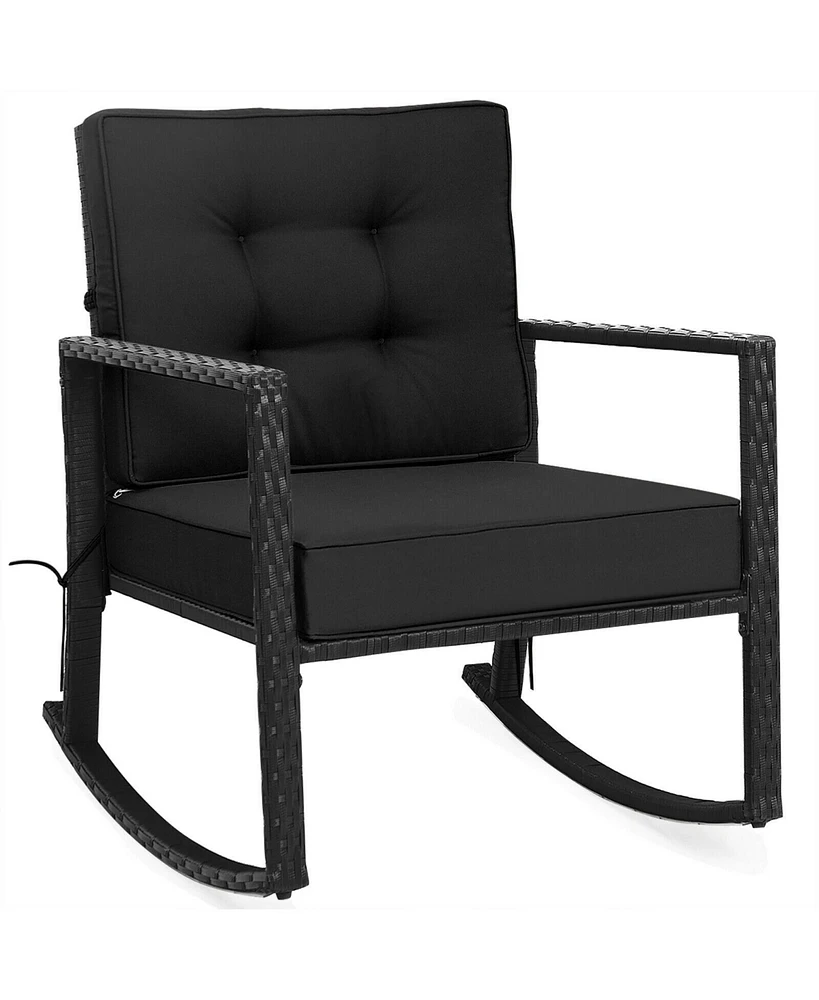 Sugift Patio Rattan Rocker Outdoor Glider Rocking Chair Cushion Lawn