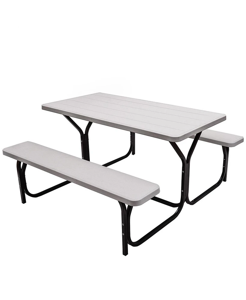 Sugift Hdpe Outdoor Picnic Table Bench Set with Metal Base