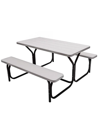 Sugift Hdpe Outdoor Picnic Table Bench Set with Metal Base