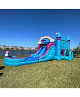 JumpOrange I'Mperfectly Commercial Grade Bounce House Water Slide with Dual Lane and Detachable Pool for Kids and Adults (with Blower), Tunnel Entranc