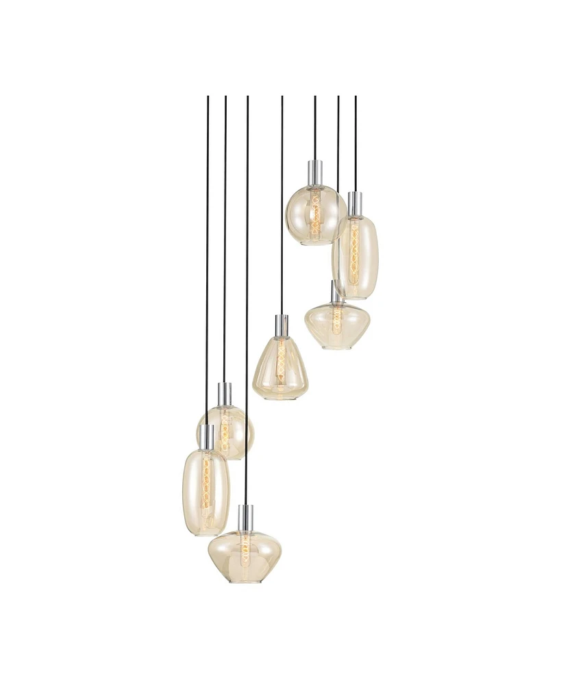 Possini Euro Design Myriad 23 3/4" Wide Chrome Cognac Glass 6-Light Pendant