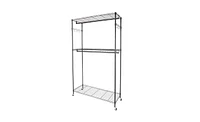Slickblue 2Tier Rod Closet Organizer Garment Rack Clothes Storage Hanger Shelf Hooks Black