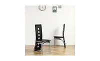 Slickblue 4-Piece Pu Leather Dining Chair Set with Long Backrest, Square Hollow Design, Black Cushion & Electroplated Legs