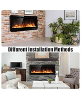 Gymax 50'' Electric Fireplace Recessed and Wall Mounted 750W/1500W W/ Multicolor Flame