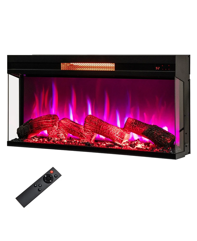 Gymax 36 Inches 3-Sided Glass Electric Fireplace w/ Remote Control Thermostat 9H Timer