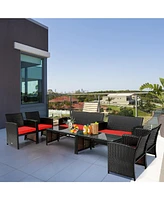 Vebreda Sugift 4 Pieces Patio Rattan Cushioned Furniture Set